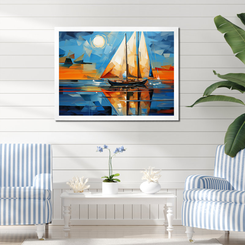 Sailboat Abstract Maritime II - Sailing Boat Canvas Art Print, H 30 po x l 40 po x P 1,5 po, Cadre simple blanc