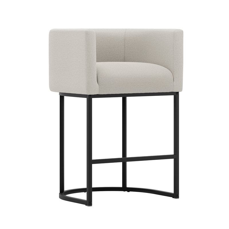 Tabouret de bar H 33,5 po Christlyn, Siège gris clair / structure noire, Lin lin