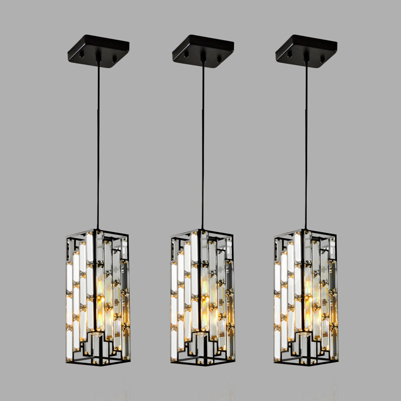 Modern Crystal Pendant Light - 3 Pack, Black