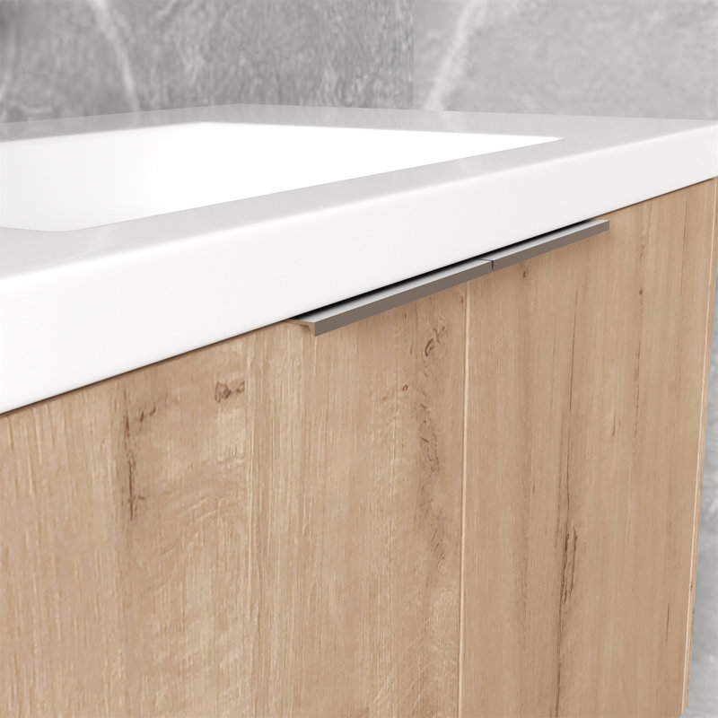 Meuble-lavabo à fermeture en douceur avec lavabo, Imitation chêne