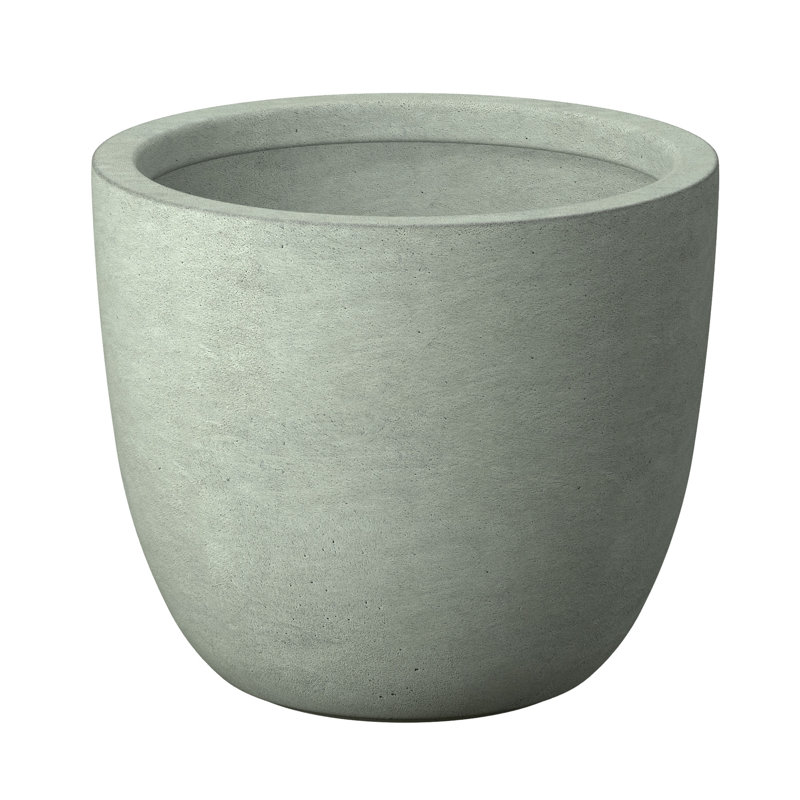 Pot à fleurs / pot rond en béton avec trous de drainage, Gris sauge, H 18 po x l 18 po x P 17 po