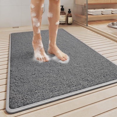 Non Slip Shower Mat Bathtub Mat, Quick Dry Bath Mat With Drain, Soft PVC Imitation Loofah Foot Scrubber Bath Mats For Bathroom Tub Shower Floor, Hangable & Hook Included