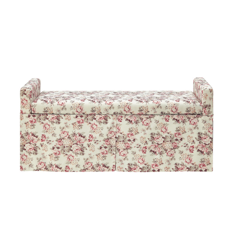 Banc de rangement en lin Elegance Anaiah pour le salon, Rouge