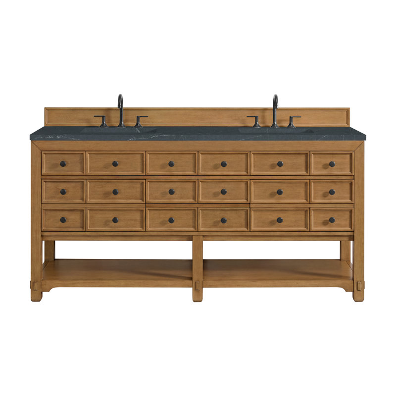 Malibu 72'' W Double Vanity, Charcoal Soapstone, Widespread, Amber Birch