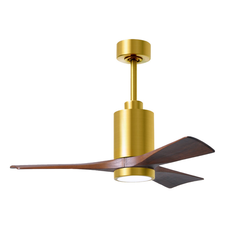 Patricia LED Downrod Ceiling Fan, Brushed Brass, Walnut Tone, 42"