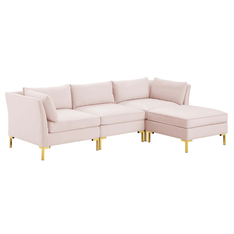 Canapé modulaire en velours 4 pièces Ardent Performance, Rose