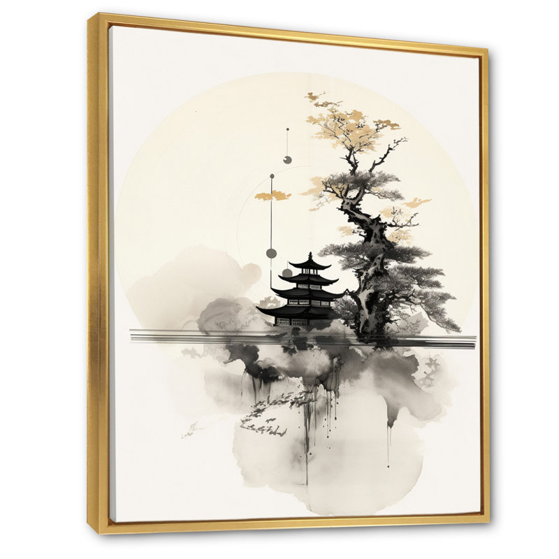 Asian Art Samurais Landscape II - impressions murales asiatiques, Cadre flottant doré, 44" H x 34" W