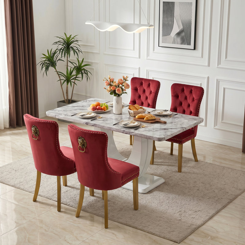 Ensemble de salle à manger 5 pièces rectangulaire moderne avec chaises rembourrées, Rouge