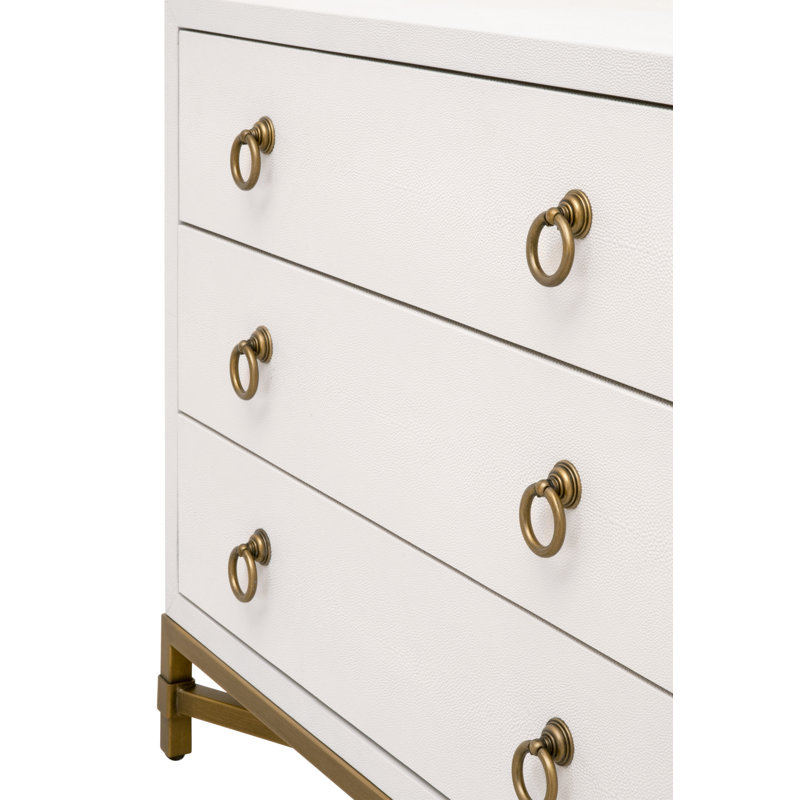 Cream and Gold 3-Drawer Faux Shagreen Nightstand