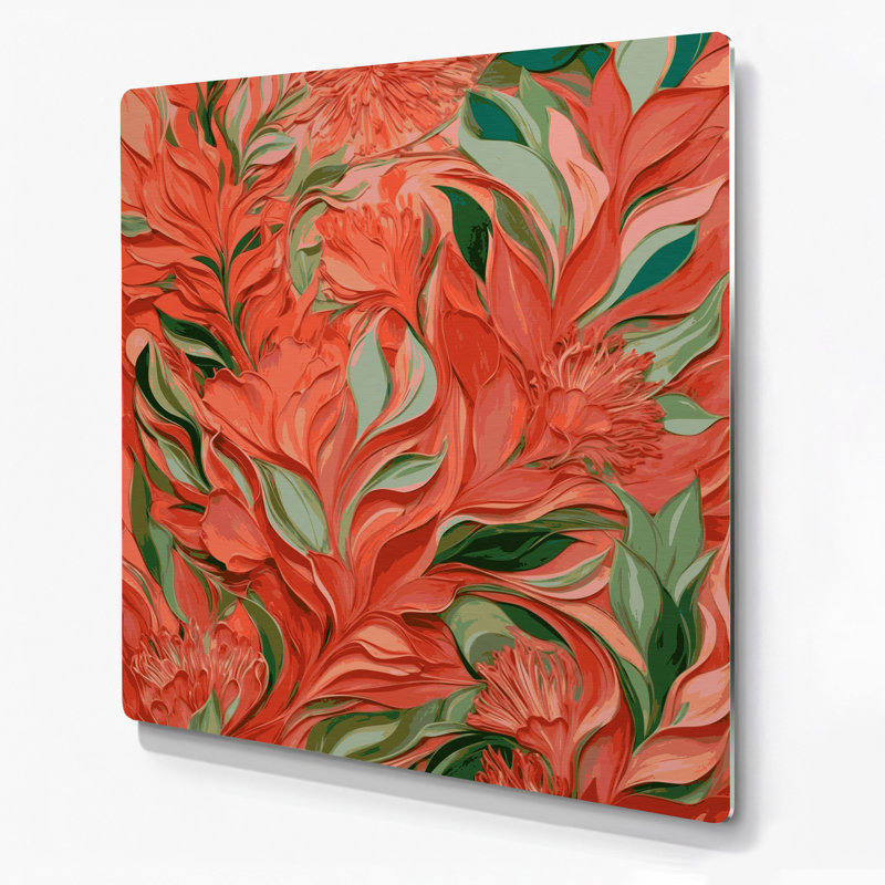 Abstrait floral 93, art mural en métal brun
