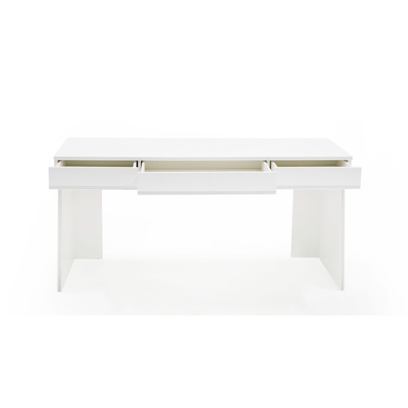 Bureau 63 po, 3 tiroirs, blanc brillant moderne