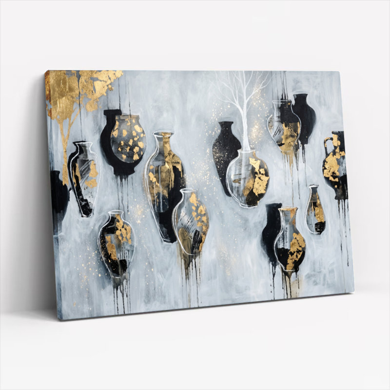 Ensemble de 1 tableau abstrait sur toile représentant des vases, 24"H x 36"W, Toile tendue
