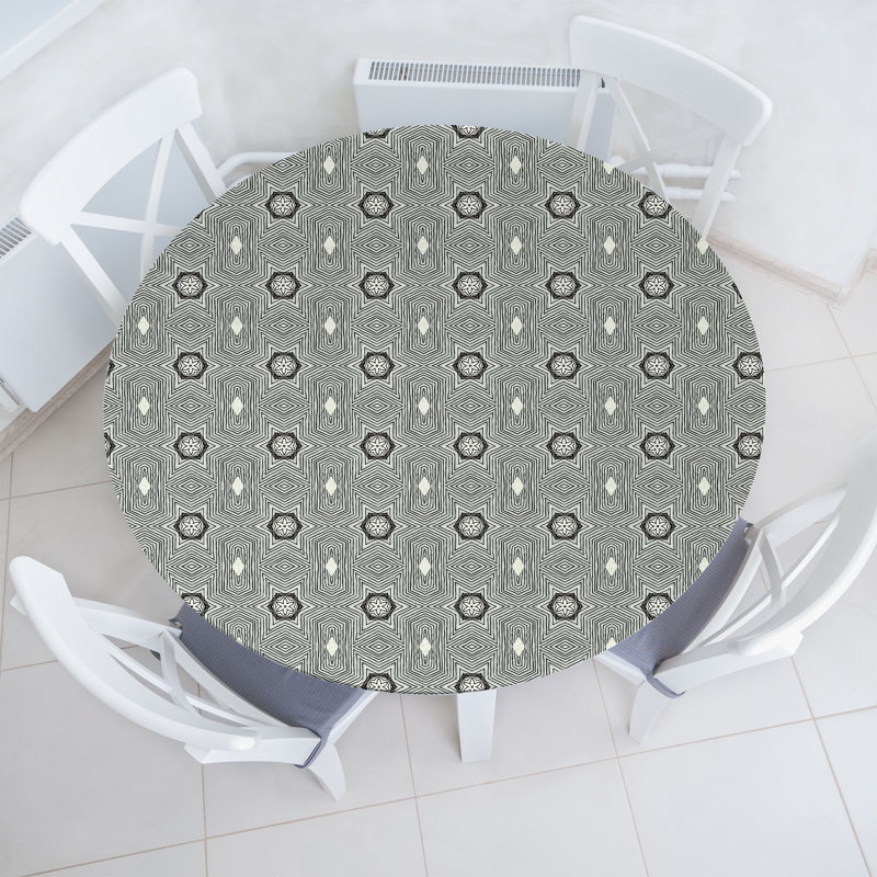Ebern Designs Geometrical Fitted Round Tablecloth Diameter Sage Green Grey, 64.17" Round