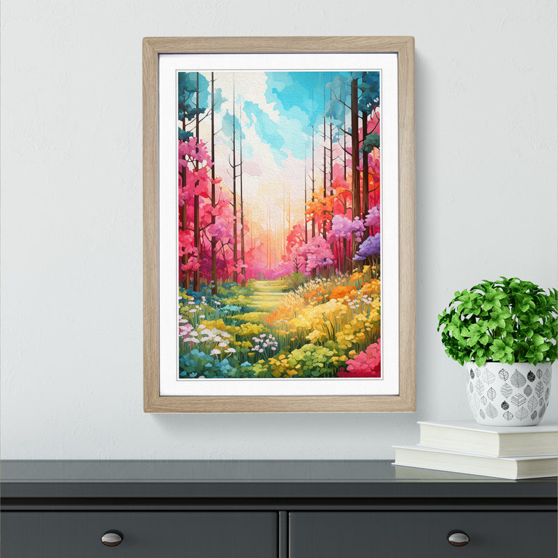 Spring Forest Colour Field No.3 - Single Picture Frame Print on Wood, Oak Framed, 46cm H x 34cm W