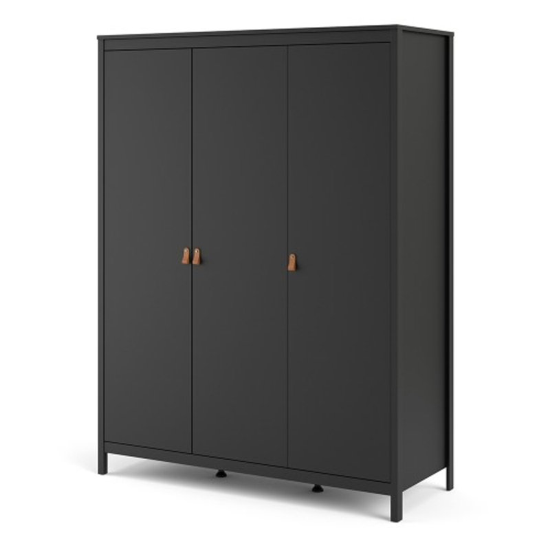Cynteria 3 Door Manufactured Wood Wardrobe, Black