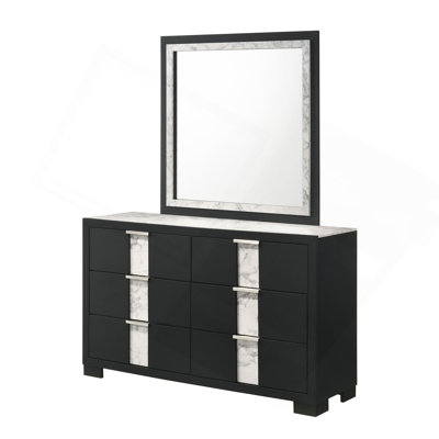 Commode contemporaine 1 pièce à six tiroirs avec boutons en métal et meubles en bois pour la chambre à coucher