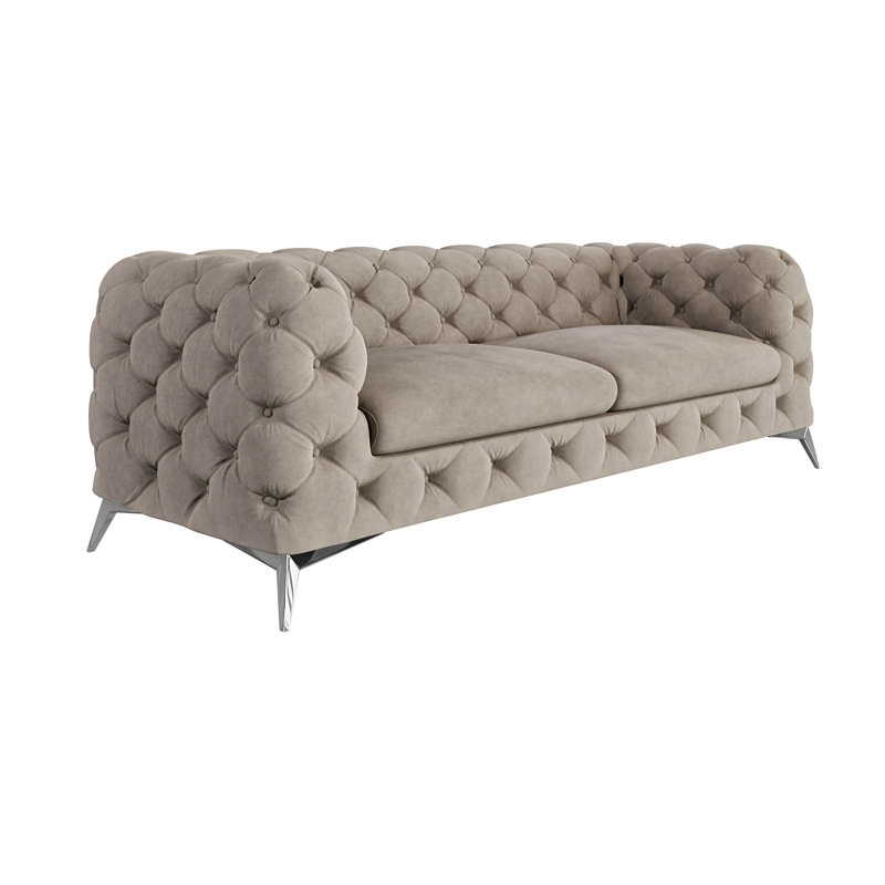 Chesterfield Sofa  3 Seater with Silver Metal Legs, Dark Cream
