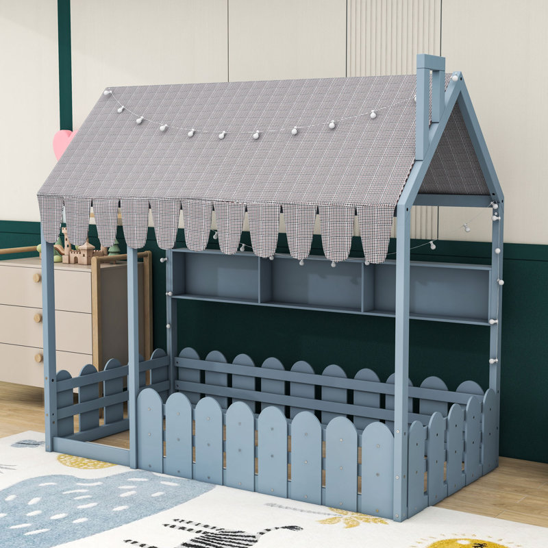 Lit en bois Montessori House, Lit simple, Gris