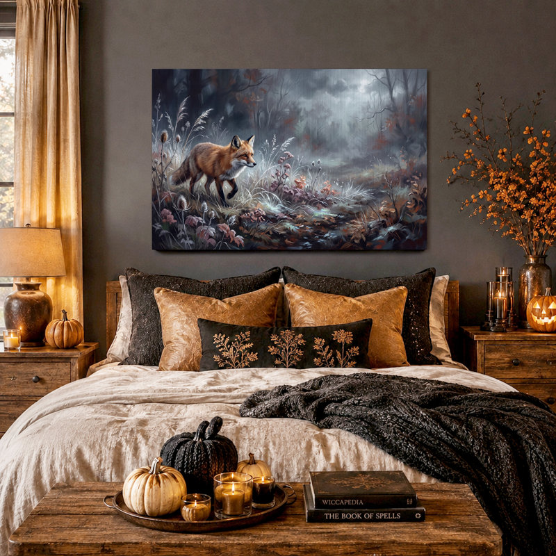 Art mural sur toile, "Renard roux marchant dans la forêt brumeuse", 28"H x 40"W