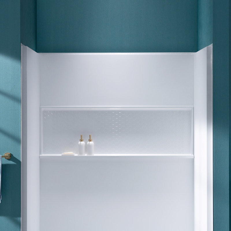 60" W x 32" D x 77“H Shower Combo Kit with Glue-Up White Shower Wall Panels and Center Drain Location White Shower Base