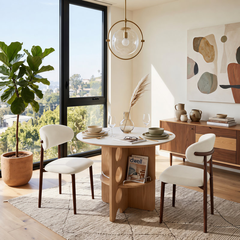 Ensemble de table de salle à manger 35,4 po, 3 Pcs: 2 Chairs, Table, Beige/Walnut, Blanc, bois