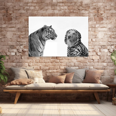 Tigre et chien costumé, art mural tigre contemporain