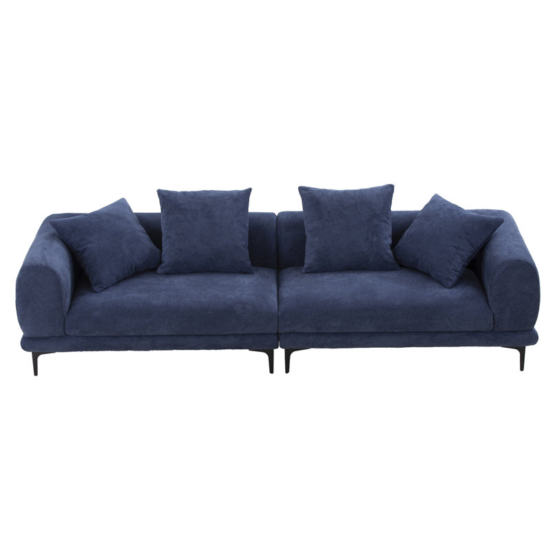 Canapé rembourré Kaseta, H 25,4 po x l 108,3 po x P 36,2 po, Mélange de polyester bleu, Noir