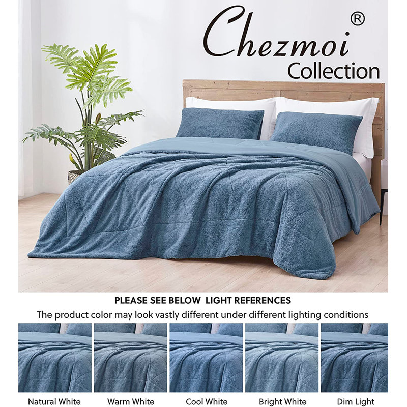 Blue Queen Reversible Microfiber Sherpa Comforter Set