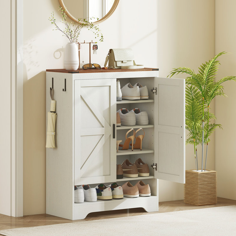 Range-chaussures à 5 niveaux pour 15 paires, étagère à chaussures Farmhouse, blanc