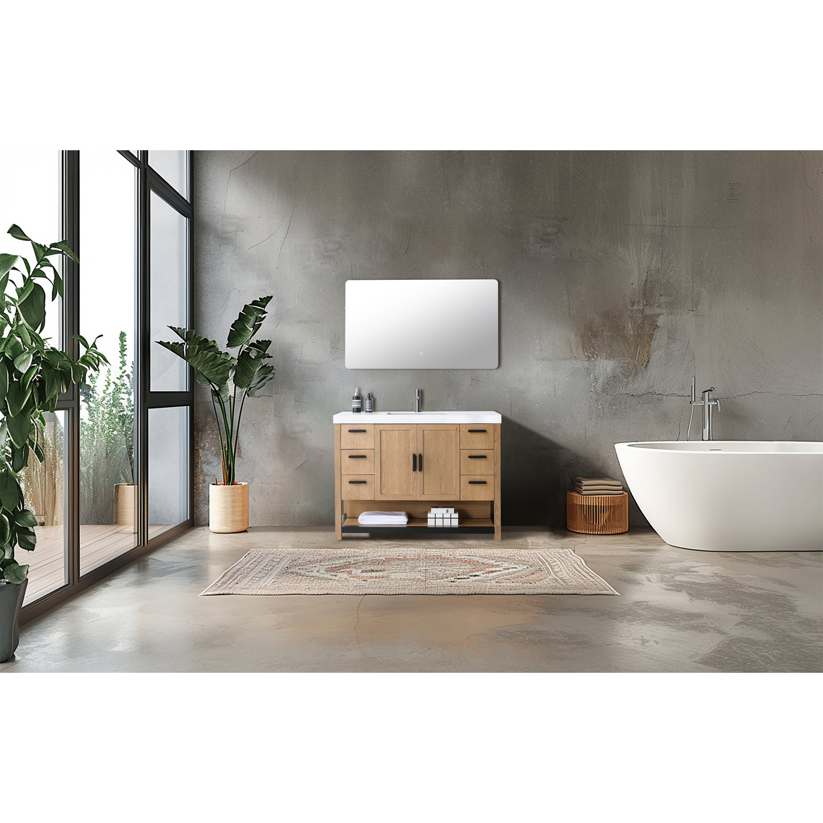 Willard 48" Single Bathroom Vanity, White, Pecan Oak