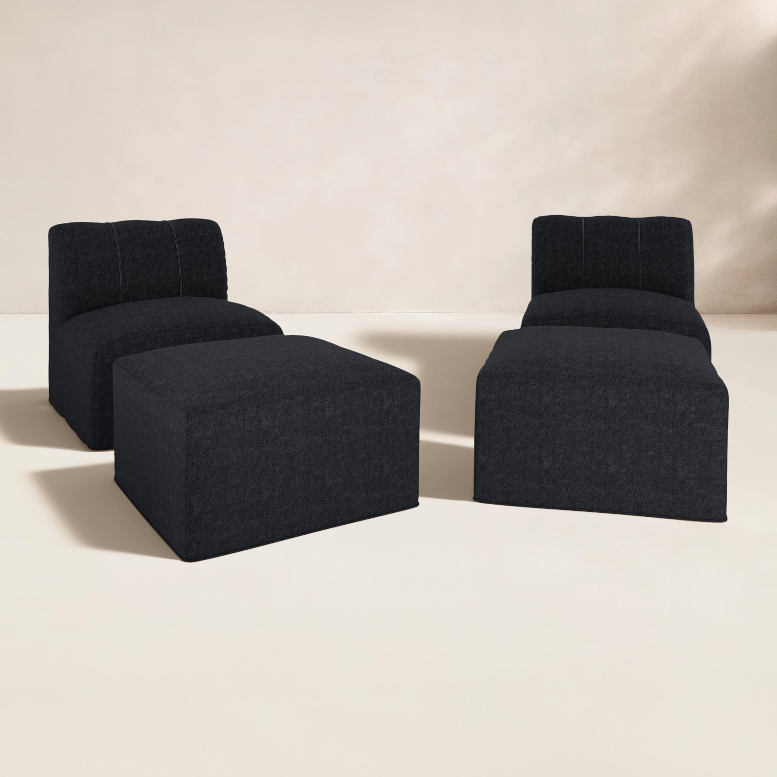 Praia Sunbrella® Outdoor Lounge Chairs with Ottomans (Set of 2), Canvas Black Sunbrella® Canvas