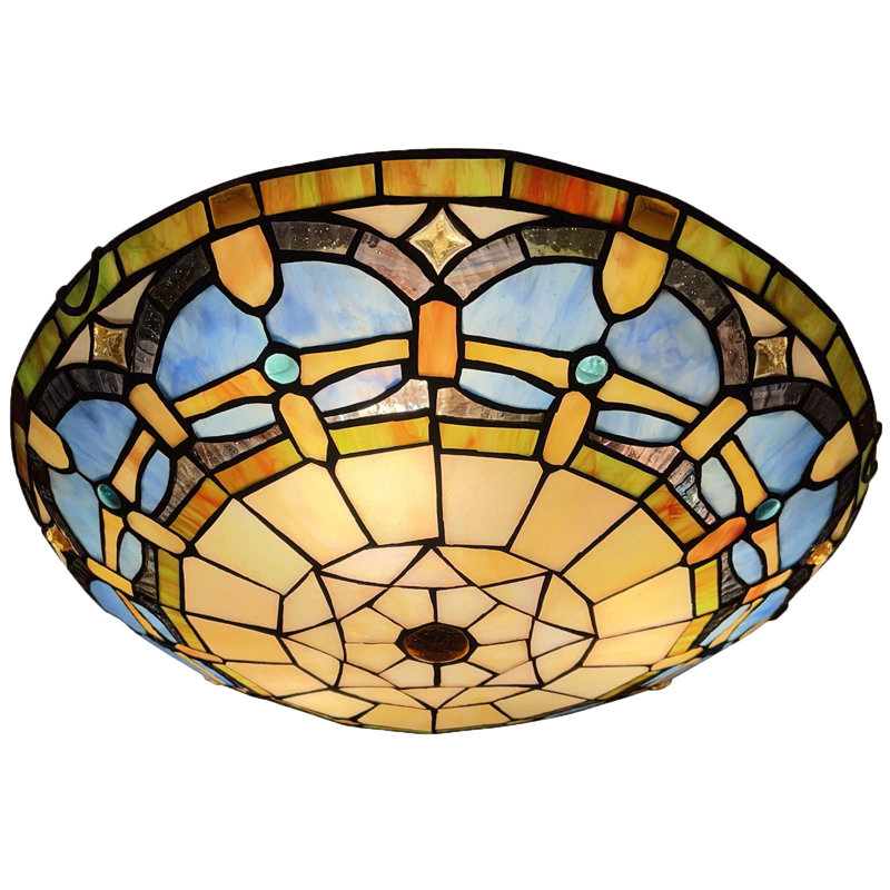 Wigston 3-Light 16" Tiffany flush mount ceiling light, ‎Vintage Blue