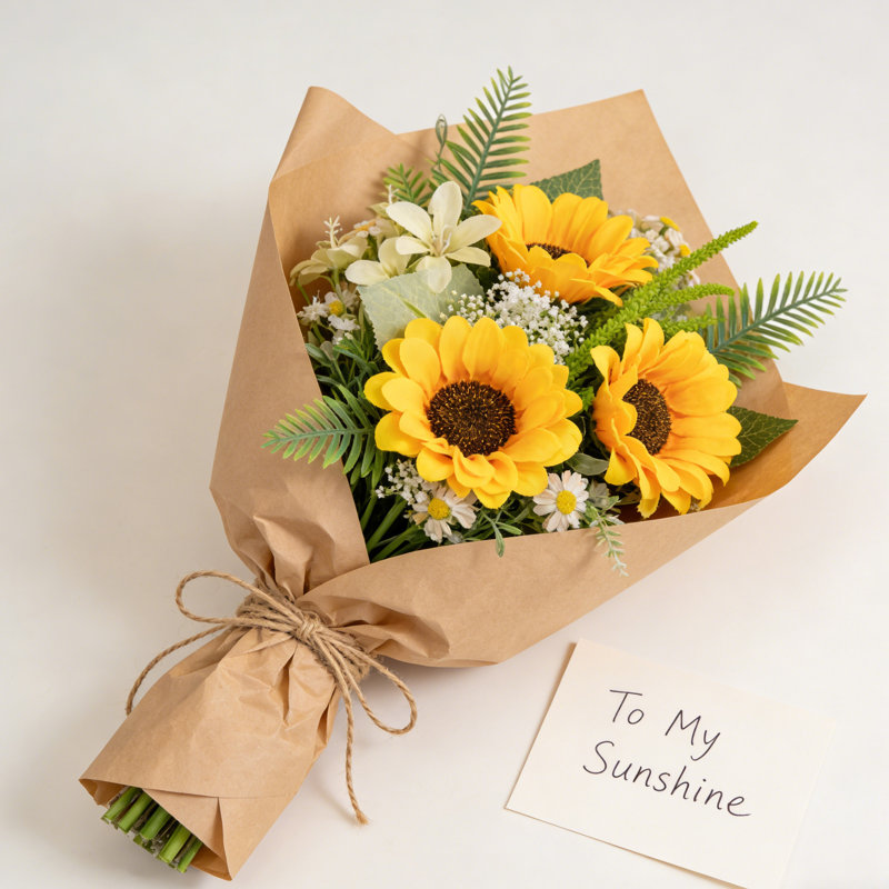 Bouquet de tournesol artificiel avec fleurs mélangées - Faux fleurs de 14 po pour la décoration intérieure, centre de table de ferme, décorations de la Saint-Valentin et de Pâques