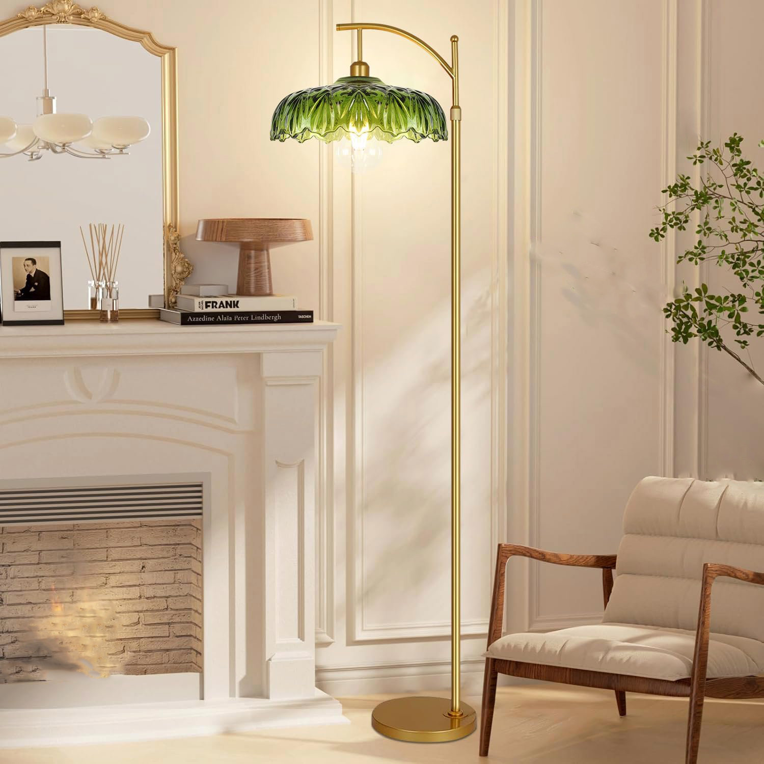 Rosdorf Park Glass Lampshade Retro Retro Curved Floor Light | Wayfair