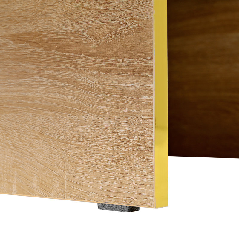Modern Multi-Storage Rectangle Sofa Table with Golden Wood, Black
