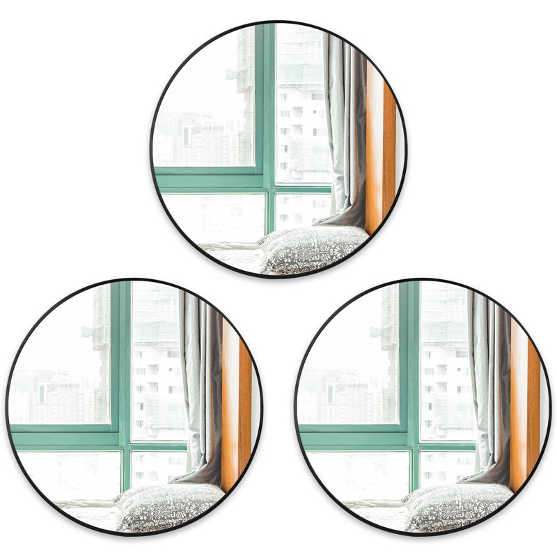 Ensemble de 3 miroirs muraux Linne, 24 po x 24 po, Noir