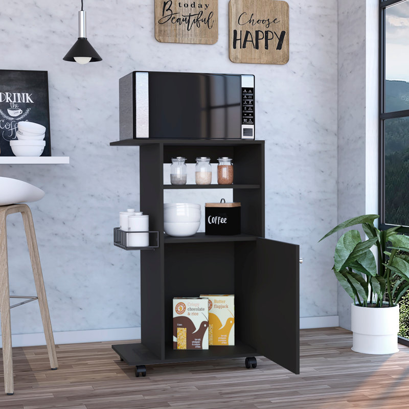 Chariot de cuisine à 1 tablette avec roulettes, armoire à une porte, Noir
