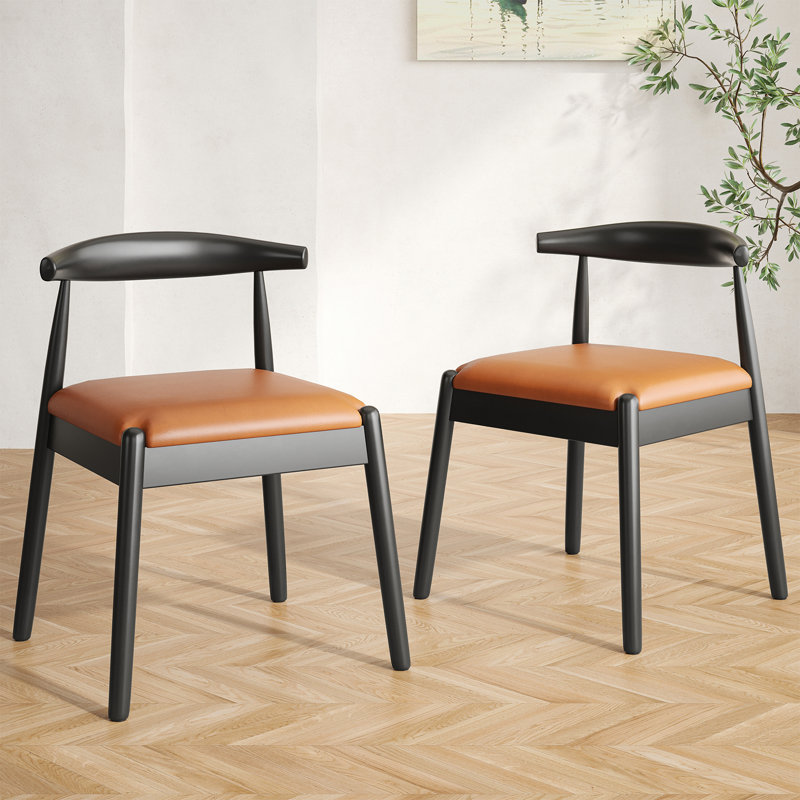 High Quality Solid Wood Upholstered Dining Chair, Black/Brown