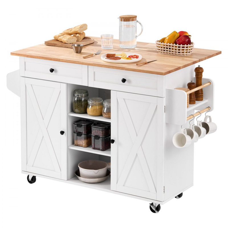 Table de rangement avec chariot et abattant pour îlot de cuisine 52 po