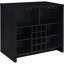 Bar autoportant noir avec grille pour bouteilles de vin et verres à pied en métal, bois d'ingénierie pour une utilisation quotidienne dans le bar de la salle à manger, rangement, design contemporain,