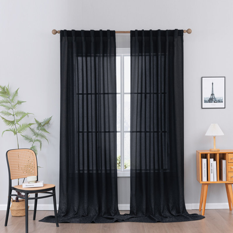 Paire de rideaux semi-transparents Dabachi, L 52 po x L 108 po, Noir