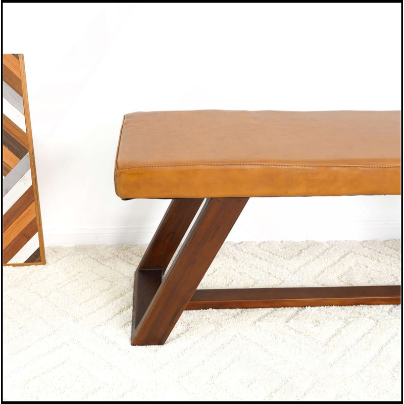 Banc en cuir véritable brun clair