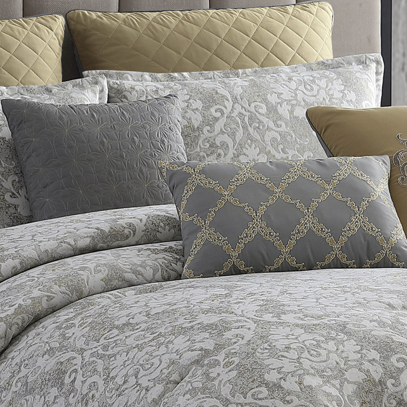 Lantana Gray and Gold 9-Piece Queen Comforter Set