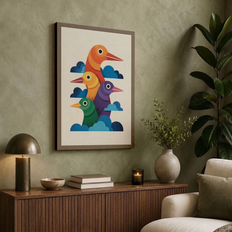 Stacked Birds Modern - Wrapped Canvas, 18x12 - 45.7 x 30.5 cm, Sage Border