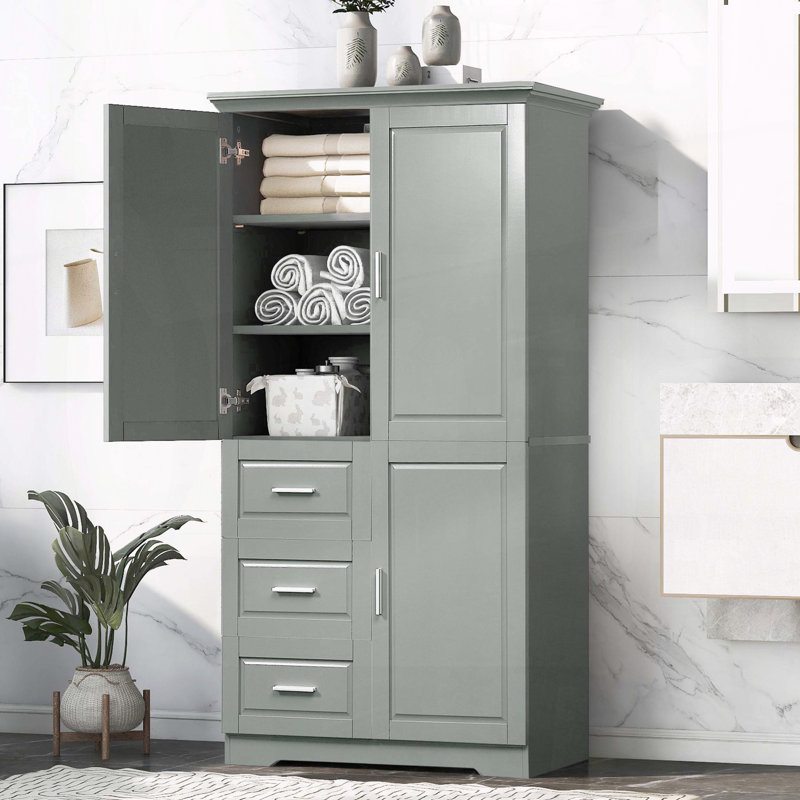 Tall and Wide Storage Cabinet with Three Drawers and Three Doors - Grey, Gray