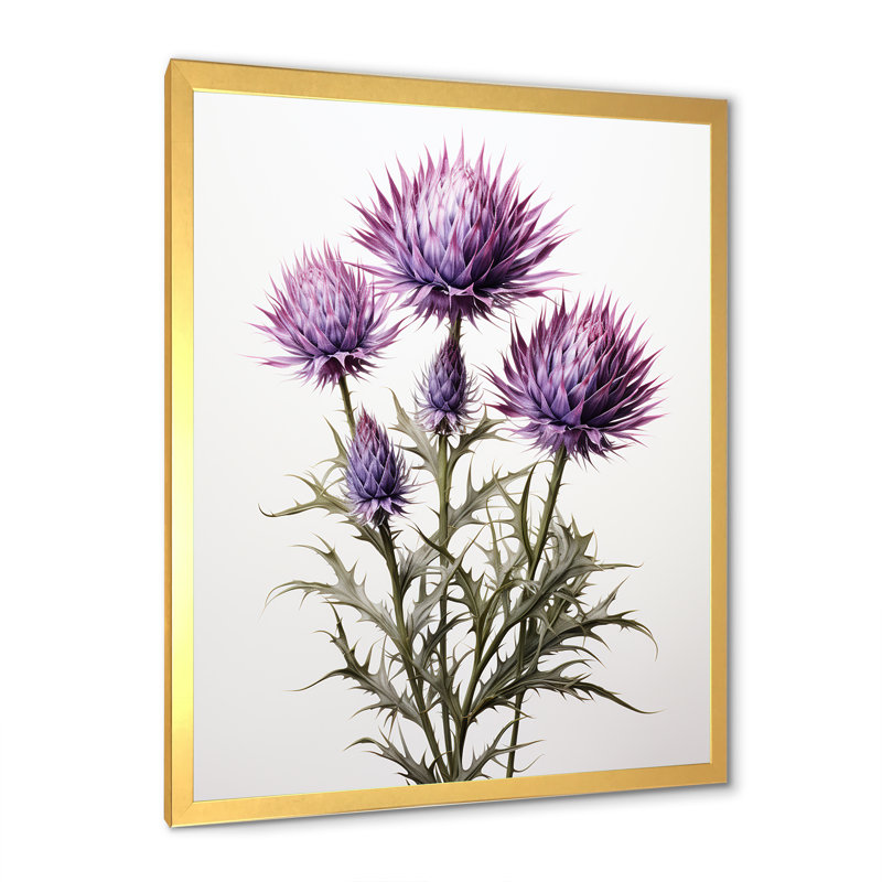 Rustique mauve et Whitethistle - chardon, art mural, H 40 po x l 30 po x P 1,5 po, Cadre doré simple