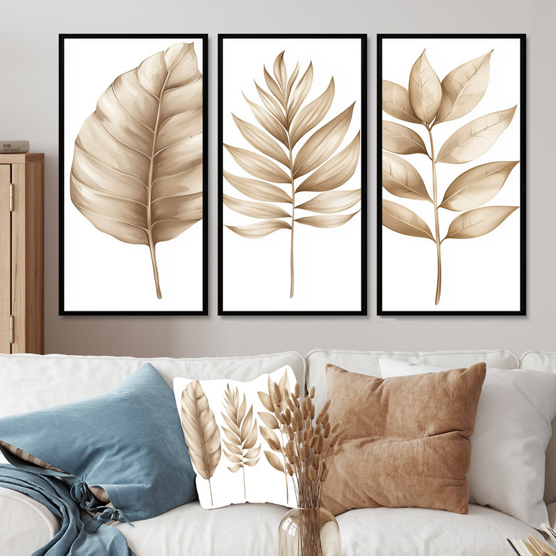 Ensemble de décorations murales Minimalist Tropical Beiges Leaves III - Plantes, H 28 po x l 36 po x P 1 po