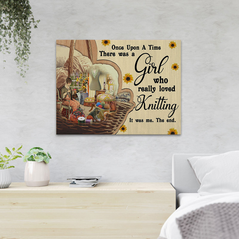 A Girl Knitting In Her Room - Once Upon A Time There Was A Girl Who Really Loved Knitting - 1 Piece Rectangle Graphic Art Print On Wrapped Canvas