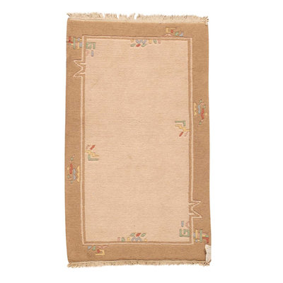 Tapis beige / brun noué à la main de conception unique 3 pi 1 po x 5 pi 1 po