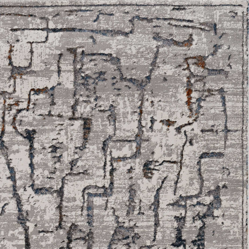 Tapis de couloir gris abstrait tissé à la machine, Carré 7 pi